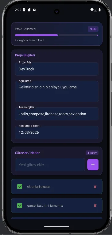 DevTrack proje detayı