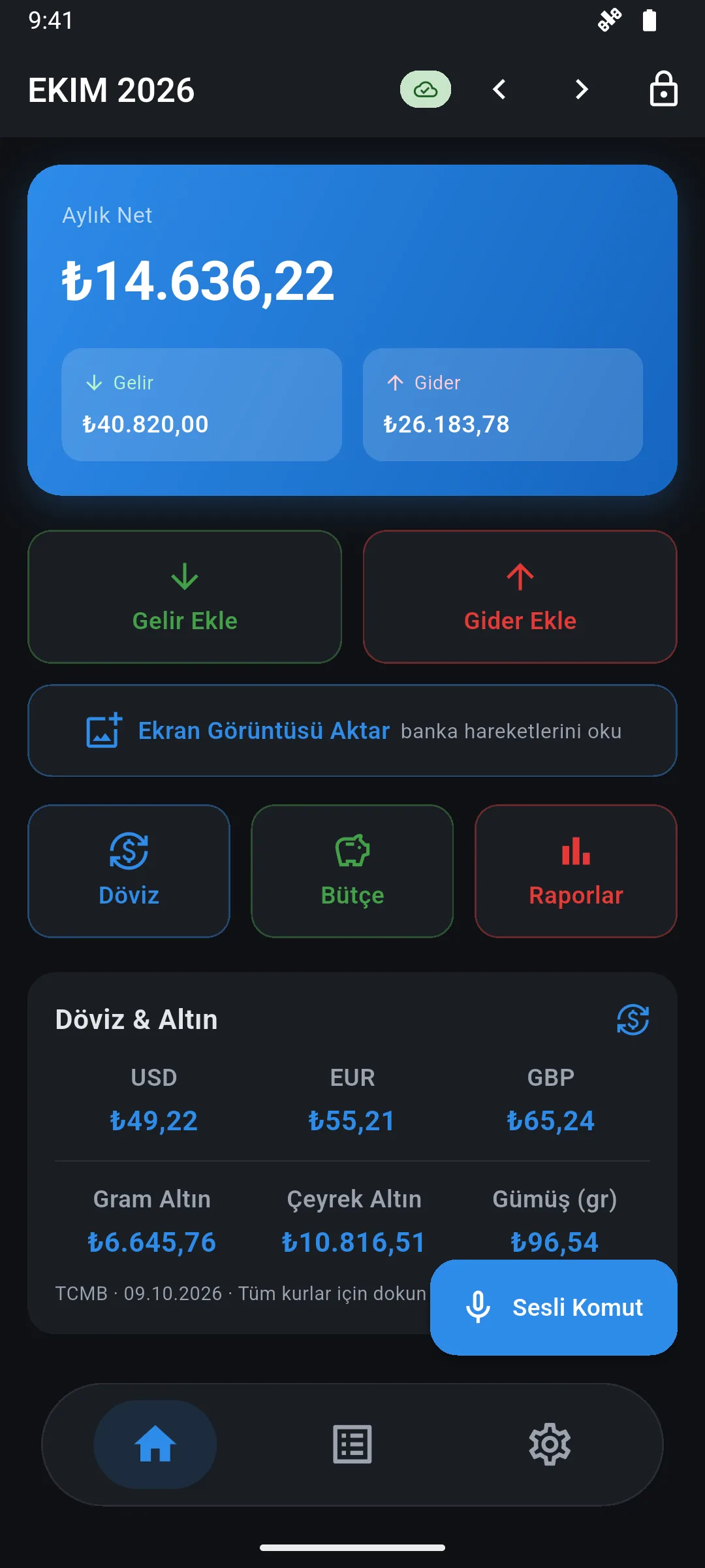 Finans Defteri koyu tema